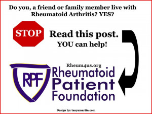 Stop and read graphic image for Rheumatoid Patient Foundation