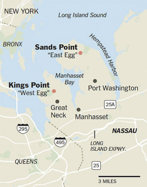 Map of Long Island North Shore showing West Egg & East Egg