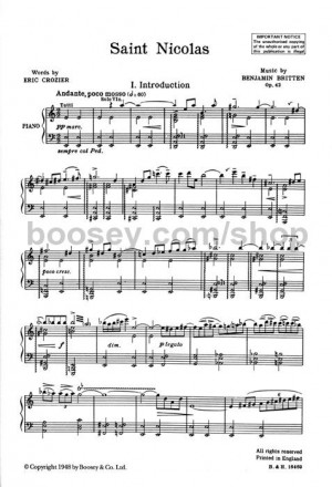 Benjamin Britten Saint Nicolas vocal score