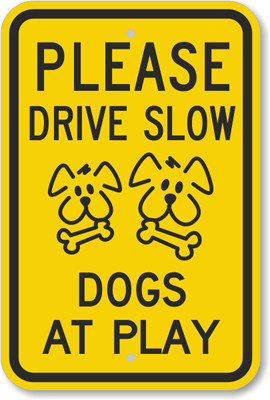 Pets & Dogs at Play Signs – Slow Down Animals at Play Signs