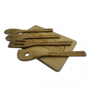 Wood Cutting Board with 4pc Personalized Bamboo Kitchen Spoons, Quotes ...