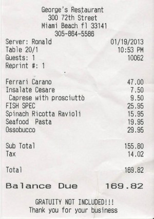 restaurant bill receipt