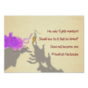 Nietzsche Quote Cartoon He Who Fights Monsters Poster