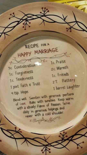 Recipe for a happy marriage. (add understanding, fun, and loyalty)