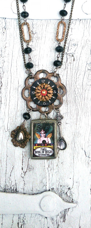 Quote Assemblage Necklace Repurposed Jewelry Upcycled necklace Spoon