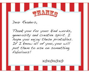 CARNIVAL / CIRCUS PARTY WEEK - FREE PRINTABLE THANK YOU NOTE