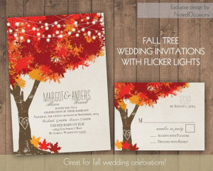 Fall Wedding Invitations | Autumn Oak Tree Wedding with Rustic Tree ...