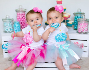 Twin Girl--Baby Girl--First Birthda y Tutu Outfits--Aqua and Pink--3D ...