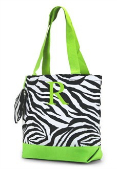 Monogrammed Zebra Tote Bag - Lime Zebra Personalized Tote Bag