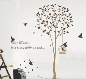 Tree Birdcage Flying Birds Removable Vinyl Wall Decal Sticker Quote ...