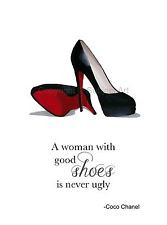CHRISTIAN LOUBOUTIN Black Shoes ART PRINT, Coco Chanel Quote 10 x 8