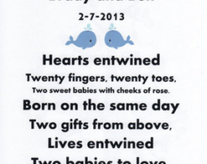 ... Baby Girl, Baby Boy, Twins, Poem, Quote, Hearts Entwined, 8x10 Print