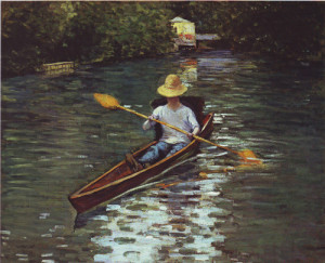 Canoe On River Painting