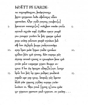 The warrior Beowulf must fight and defeat the monster . [first lines ...