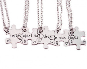 ... Puzzle Piece Necklace Set- Puzzle Pieces - Hand Stamped Puzzle Piece