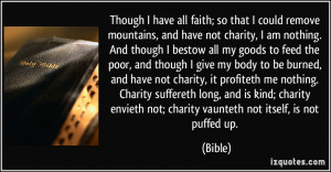 ... envieth not; charity vaunteth not itself, is not puffed up. - Bible