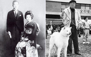 Morie and Kitako on their wedding day, 1940 and Morie with Shiro ...