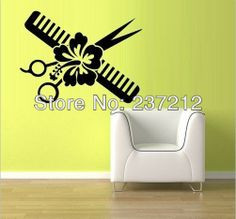 ... Decor Haircut scissors comb flower hair salon / Quote/ wall stickers