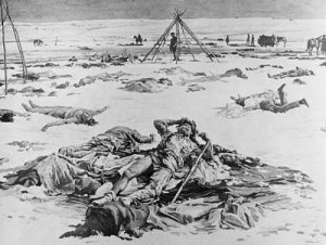 contemporary painting of the Wounded Knee Creek massacre, where ...