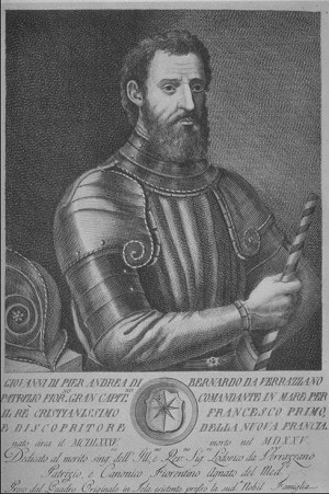 Black and white illustration of Giovanni da Verrazzano.