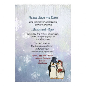 Penguin Wedding Snowflakes Rehearsal Dinner Invite