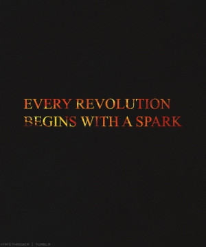 The tagline for 'Catching Fire': Every revolution begins with a spark.