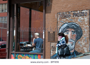 Stock Photo James De la Vega New York street artist mural of Pedro