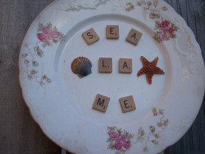 with Sea Shell and Starfish and Vintage Scrabble Pieces Mimic Quote ...