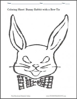 Bunny Rabbit with a Bow-Tie Coloring Sheet for Kids