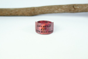 Lucy In The Sky With Diamonds- Beatles Quote Ring In Hammered & Patina ...