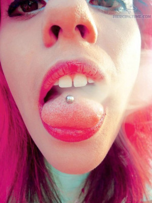 Tongue Piercing With Barbell Stud
