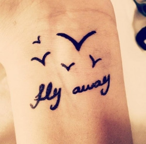 Flying Birds And Fly Away Quote Tattoo