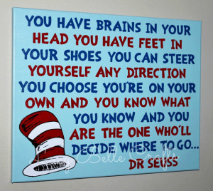 Dr. Seuss Quote Hand Painted onto 16x20 Canvas with iconic Hat