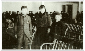 Annie Moore and her brothers at Ellis Island.