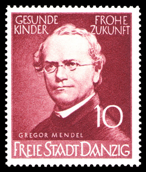 Gregor Mendel auf einer Marke von 1939, Mi-Nr. 306