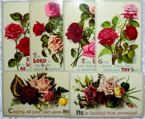 Victorian Roses & Bible Verses 6 Postcard Lot c1910 - Antique
