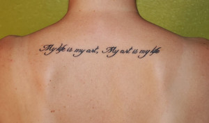 Nice Quote Tattoo On Girl Left Collarbone
