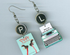 Book Cover Earrings Pippi Longstock ing vintage typewriter quote ...