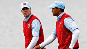 Sam Greenwood/Getty Images Tiger Woods chats with Steve Stricker on ...
