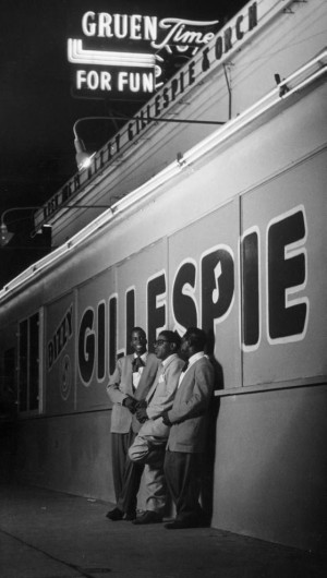 Dizzy Gillespie outside of the nightclub where Gillespie is performing ...