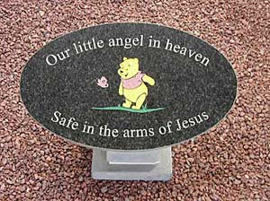 Black Granite Childs Grave Marker with Cartoon Design and Quote