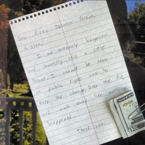 Hungover Man Leaves Hilarious Note For Pizza Delivery Guy