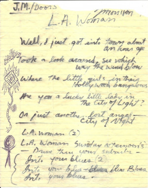 Jim Morrison hand written lyrics 