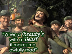 rescues fiona from shrek and says a quote when a beauty s with a beast ...