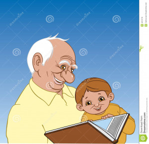 Vector The grandfather tells his grandson a story.