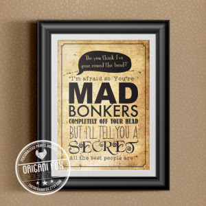Mad Hatter & Alice Quote - Typography Poster - Wall Art Illustration