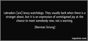 Labradors [are] lousy watchdogs. They usually bark when there is a ...