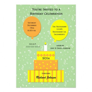 ... Birthday Party Invitation -- Fun 90th Cake Personalized Invitation