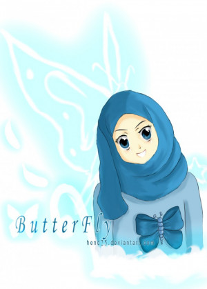 Blue-Eyed Anime Muslim Woman in Blue Hijab - Drawings | IslamicArtDB ...