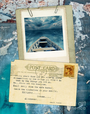 Poloroid Of Boat With Inspirational Quote Photograph